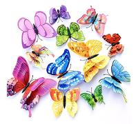WandSticker4U®- [24 pièces] PAPILLONS decoratifs 3D à DOUBLE AILE et AIMANT multicolores I Papillon 3D décoration pour salon chambre enfant cuisine frigo meuble armoire mur fête adulte ado