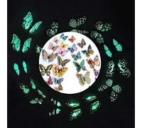 WandSticker4U®- [24 pièces] PAPILLONS decoratifs 3D fluorescent I DOUBLE AILE et AIMANT I Papillon 3D décoration pour salon chambre enfant cuisine frigo, meuble armoire mur fête adulte ado