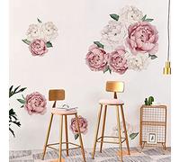 WandSticker4U®- 24x Stickers muraux fleurs PIVOINE rose/beige (133x85 cm) I Autocollant mural fleur plantes feuilles printemps I Déco murale pour salon chambre enfant ado cuisine couloir