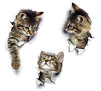 WandSticker4U®- [3 pièces] 3D stickers muraux CHAT mignon I Autocollant toilette WC chaton animaux I Décoration toilette abattant porte salle de bain cuisine réfrigérateur meuble enfant ado adulte