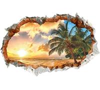 WandSticker4U®- 3D Stickers muraux chambre adulte COUCHER de SOLEIL (90x60 cm) I Autocollant mural mer île plage océan palmier paysage poster porte I Déco murale salon chambre couloir entrée adulte