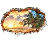 WandSticker4U®- 3D Stickers muraux chambre adulte COUCHER de SOLEIL (90x60 cm) I Autocollant mural mer île plage océan palmier tropical poster porte I Déco murale salon chambre couloir entrée adulte