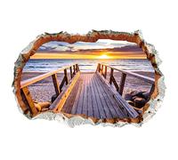 WandSticker4U®- 3D Stickers muraux chambre adulte PASSERELLE VERS la MER (90x60 cm) I Autocollant mural coucher de soleil plage paysage poster porte I Déco murale salon chambre couloir entrée adulte