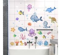 WandSticker4U®- [59 pièces] Stickers fenêtre enfant MONDE SOUSMARIN imperméable I Stickers vitres décoratifs animaux marins poissons mer océan I Autocollant fenêtre salle de bain enfant (non adhésif)