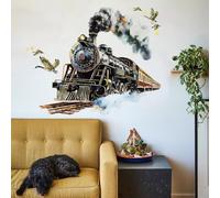 WandSticker4U®- Élégants stickers muraux TRAIN à VAPEUR noir/dorés (69x64 cm) I Autocollants muraux décoratifs locomotive grand I Déco murale chambre adulte salon coucher couloir bureau