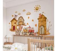 WandSticker4U®- [Extra large] Stickers muraux enfant FERME aquarelle (131x76 cm) I Autocollant mural chambre bébé animaux ferme cochon vache tracteur I Déco murale chambre enfant fille garçon XXL