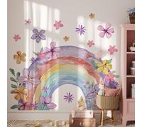 WandSticker4U®- Grand stickers muraux ARC-EN-CIEL pastel rose/violet (110x90 cm) I Autocollant mural chambre fille fleurs princesse aquarelle I Déco murale chambre bébé fille crèche DIY XXL