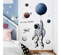 WandSticker4U®- Grand stickers muraux ASTRONAUTE (84x125 cm) I Autocollant mural espace planète galaxie fusée lune I Déco murale chambre enfant bébé fille chambre ado garçon salle de jeux COOL