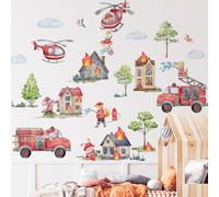 WandSticker4U®- Grand stickers muraux enfant CAMION DE POMPIERS (103x98 cm) I Autocollant mural garçon animaux forêt véhicule chantier pelleteuse I Déco murale chambre garçon bébé crèche XXL