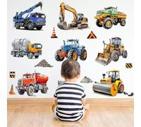 WandSticker4U®- Grand stickers muraux enfant enfants garçon VOITURE XXL I Autocollant mural garçon véhicule engins de chantier tracteur pelleteuse grue I Déco murale chambre bébé garcon crèche