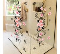 WandSticker4U® - [Lot de 2] Stickers muraux GUIRLANDE de FLEURS noir/rose romantique (69x43 cm) I Autocollant mural fleur roses I Déco murale salon chambre cuisine salle de bain meuble fenêtre