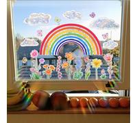 WandSticker4U®- Stickers fenêtre ARC-EN-CIEL & FLEURS fille (78x53 cm) I Suncatcher sticker fenêtre rainbow fleurs princesse fille I Autocollant fenêtre prisme arc-en-ciel soleil (non adhésif)