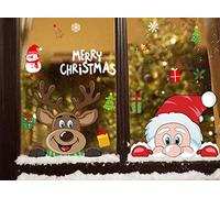 WandSticker4U®- Stickers fenêtre Noël enfant PÈRE NOËL et RENNE I Autocollant fenêtre Noël enfant réutilisables I Décoration de Noel stickers vitres décoratifs hiver électrostatique