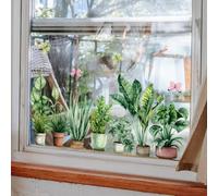 WandSticker4U®- Stickers fenêtre PLANTES D'INTÉRIEUR réutilisable (92x38 cm) I Stickers vitres décoratifs feuilles papillon printemps été I Autocollant fenêtre salon chambre cuisine (non adhésif)