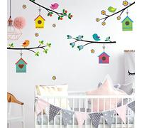 WandSticker4U®- Stickers muraux adorable FAMILLE D’OISEAUX (branches d'arbre: 4x75 cm) I Autocollant mural fleurs printemps I Déco murale chambre enfant bébé garçon fille crèche fenêtre