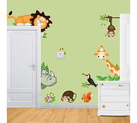 WandSticker4U®- Stickers muraux ANIMAUX de la JUNGLE I Autocollant mural animaux savane girafe rhinocéro singe lion écureuil safari I Déco murale chambre enfant bébé fille garçon porte