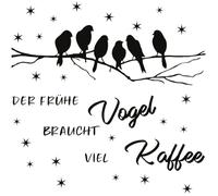 WandSticker4U®- Stickers muraux avec inscription en allemand « Der frühe Birge... + Oiseaux auf AST » noir (120 x 68 cm) I Autocollant mural décoratif pour cuisine, bureau, salle à manger déco XXL
