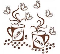 WandSticker4U®- Stickers muraux CAFÉ + TASSE + PAPILLONS -COFFEE & LOVE- I Autocollant coin café tasse à café pause grain citation amour I Déco murale cuisine salle à manger bureau coffee shop