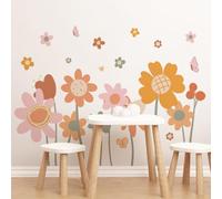 WandSticker4U®- Stickers muraux enfant FLEURS BOHO (120x94 cm) I Autocollant mural fille bébé fleur rétro feuilles orange/beige printemps I Déco murale bohème chambre fille bébé enfant crèche