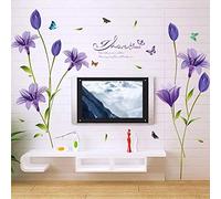 WandSticker4U®- Stickers muraux FLEURS de LYS en violet (160x85 cm) I Autocollant mural fleur feuilles plantes printemps I Déco murale salon chambre adulte meuble salle de bain couloir GRAND