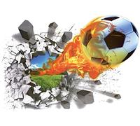 WandSticker4U®- Stickers muraux FOOTBALL 3D avec feu (70x50 cm) I Autocollant mural enfant football WM EM Sport porte poster I Déco murale chambre garçon chambre ado salon couloir COOL