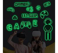 WandSticker4U®- Stickers muraux GAMER fluorescent (57x55 cm) I Autocollant phosphorescent garcon gaming jeux vidéo game lumineux I Déco murale chambre ado garçon fille salle de jeux COOL