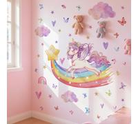 WandSticker4U®- Stickers muraux LICORNE et ARC EN CIEL XXL pour fille (126x79 cm) I Autocollant mural chambre enfant Licorne arc-en-ciel princesse fée I Déco murale chambre fille bébé crèche GRAND