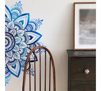 WandSticker4U®- Stickers muraux MANDALA bleu (78x40 cm) I Autocollant mural mandala zen lotus indien oriental rétro I Déco murale salon chambre adulte cuisine couloir bureau studio de yoga meuble
