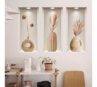 WandSticker4U®- Stickers muraux salon 3D VASE avec FLEURS beige (120x68 cm) I Autocollant mural chambre adulte bohème minimalistes I Déco murale salon scandinave cuisine couloir bureau trompe l'oeil