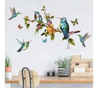 WandSticker4U®- Vintage Stickers muraux OISEAUX sur BRANCHE (89x50 cm) I Autocollant mural oiseaux papillons colibri I Rétro déco murale salon chambre salle de bain cuisine couloir adulte