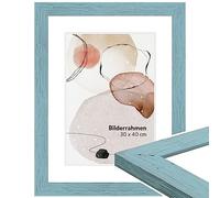 WANDStyle Cadre photo bois rustique, cadre A5 bleu, cadres photo 15x21 cm mural, encadrement tableau 21x15 cm, cadres pour photos, encadrement à suspendre et à poser, H750 - Made in Germany