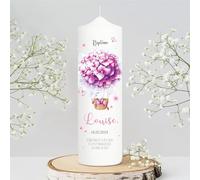 Wandtattoo Loft Bougie de baptême pour fille avec inscription en allemand « Montgolfière » en fleurs roses - 25 x 7 cm - Bougie personnalisée - Bougie pilier imprimée pour baptême - Cadeau de