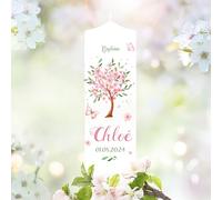 Wandtattoo Loft Cierge de baptême fille, Arbre avec Fleurs, 25 cm x 7 cm, Bougie Personnalisée, Sans Parfum