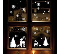 Wandtattoo-Loft Lot de 56 autocollants réutilisables pour fenêtre Motif forêt d'hiver avec flocons de neige et rennes