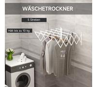 Wandtrockner HOMCOM 575cm séchage mural compact en métal blanc 635 x 60 x 20 cm idéal pour intérieur et extérieur