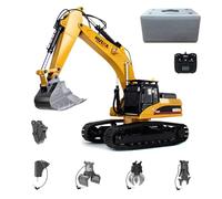 WANENGEDIY Excavatrice RC pelleteuse, échelle 1/14 2,4 G 23 CH entièrement en métal 5 en 1 avec lumières LED et effets sonores, modèle de véhicule de construction pour adultes et jeunes