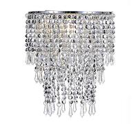 Waneway Pendentif 3 niveaux, abat-jour chandelier de plafond avec gouttelettes bijoux en acrylique, abat-jour en billes avec contour de chrome et billes étincelantes, diamètre 22 cm, chrome