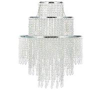 Waneway Pendentif chrome large 3 niveaux avec billes étincelantes, abat-jour chandelier de plafond avec gouttelettes bijoux en acrylique, diamètre 32 cm, claire