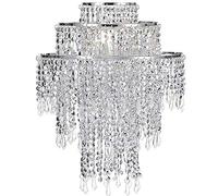 Waneway Pendentif chrome large 3 niveaux avec billes étincelantes, abat-jour chandelier de plafond avec gouttelettes bijoux en acrylique, diamètre 32 cm, chrome