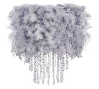Waneway Plume Abat-jour avec Gouttes D'acrylique, Shade Moelleux pour Lampe de Plafond, Lampe Suspendue, Lustre, Décoration pour Chambre, Salon ou Couloir, Gris