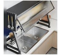 WANFANK Étagère Cuisine Au-Dessus Évier avec Portes, 65-105cm Égouttoir avec Système De Drainage Et Crochets, Gain De Place, Tailles Différentes Disponibles(105cm/41.3In)