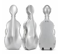 WANG TII DOO Étui de Violoncelle 1/2 Taille en Fibre de Carbone Composite, Léger et Portable, avec Roues Durables, Bretelles et Une Poignée,Argent
