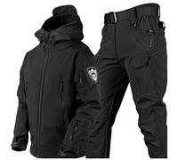 WANGCAIER Men's Tactical Jacket and Combat Trousers Set, Military Tactical Combat Uniform, Waterproof Softshell Jacket Pants, Hunting ACU Military Uniform, Hunt Clothes,Black,L