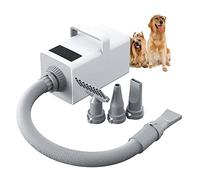 WANGCAIER Pet Dog Hair Dryer, Stepless Adjustable Speed Smart Grooming Blower - 200W Portable Blow Dryer with LED Display & 3 Nozzles for Dogs, Thickened Spring Hose