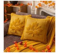 WANGCAIER Rust Red Pumpkin Fall Throw Pillow Covers Cute Halloween Cases Fur Farmhouse Cushion Maple Leaf Harvest Holiday Accent Cases for Home Bedroom Living Room Couch Bed(2 Piece 45x45cm,Yellow 1)