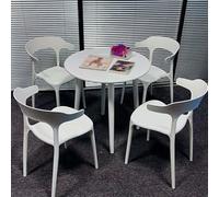 WANGCEPLSD Table a Manger Ronde avec 4 Chaises, Table de Bureau Simple, en Bois D'hévéa, Chaises en Polypropylène Moulées d'une Seule Pièce, pour Le Salon Ou La Salle de Séjour(White,70cm/27.5in)