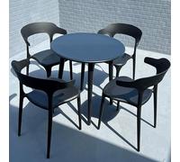 WANGCEPLSD Table a Manger Ronde avec 4 Chaises, Table de Bureau Simple, en Bois D'hévéa, Chaises en Polypropylène Moulées d'une Seule Pièce, pour Le Salon Ou La Salle de Séjour(Black,80cm/31.5in)