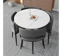 WANGCEPLSD Table Ronde avec 4 Chaises, Table de Réception de Bureau, Panneau de Roche, pour Un Coin Repas dans la Cuisine, Une Réception de Bureau, Un Café ou Un Balcon(Gray)