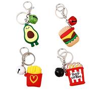 WANGCL 4pcs Cartoon Porte-clés décoration Mode Cartoon Avocat Burger Frites Popcorn Porte-clés Porte-clés Voiture Sacs Pendentif Ornement Nourriture Femmes Accessoires Cartoon