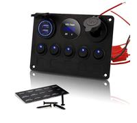 WANGCL Aluminium- Panneau d'interrupteur à bascule étanche 12 V/24 V LED 5 positions + double port de charge USB + prise allume-cigare + voltmètre numérique